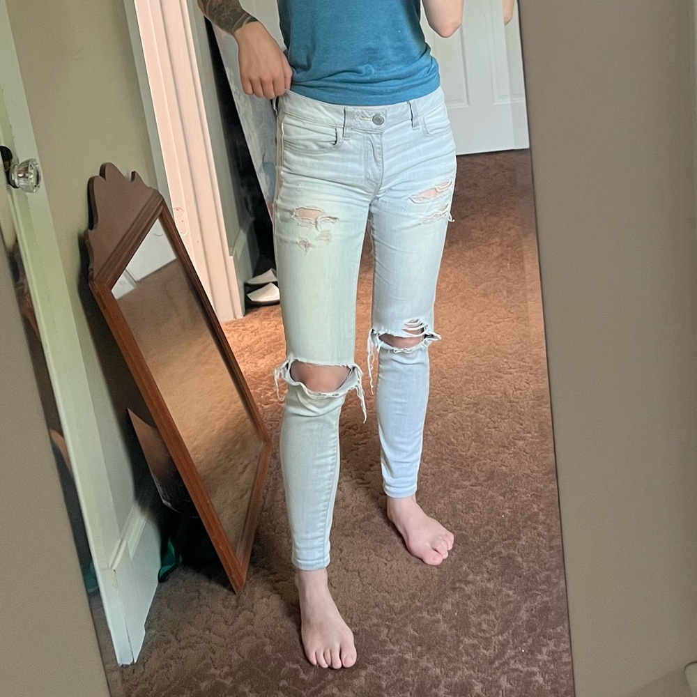 American Eagle Light Gray Super Stretch Mid-Rise Ankle Crop Jegging US 4
